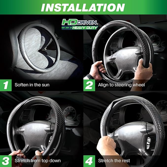 HD Driven SWC Premium Woodgrain Leather Steering Wheel Cover with Massage Grip – 18” Diameter for Semi-Trucks, Ribbed Rubber Core & High-Performance Leather, Vehicle Accessories