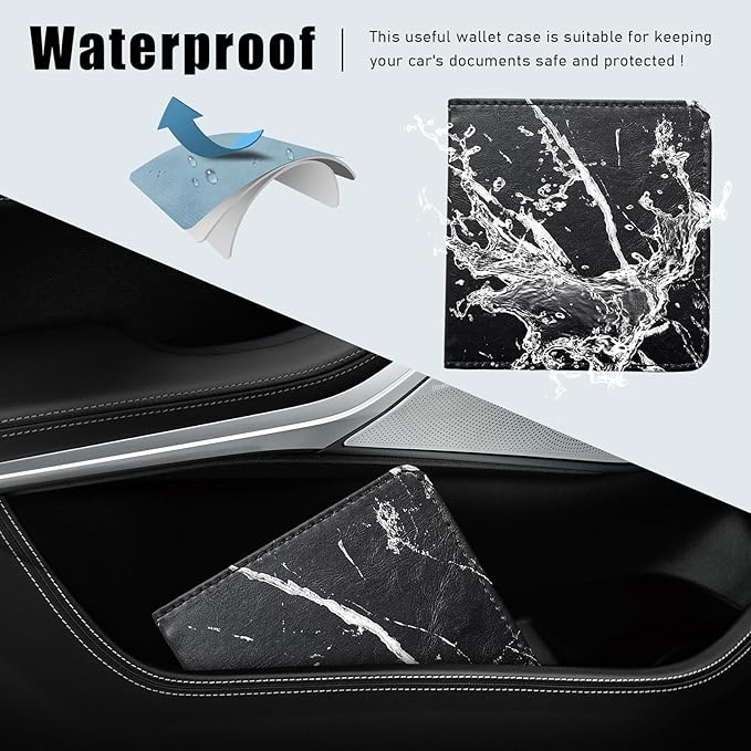 Ziciner Car Registration and Insurance Holder, Auto Card Document Glove Box Organizer with Magnetic Closure, Universal Vehicle Interior Accessories for Cars SUVs (Marble Black-Small)