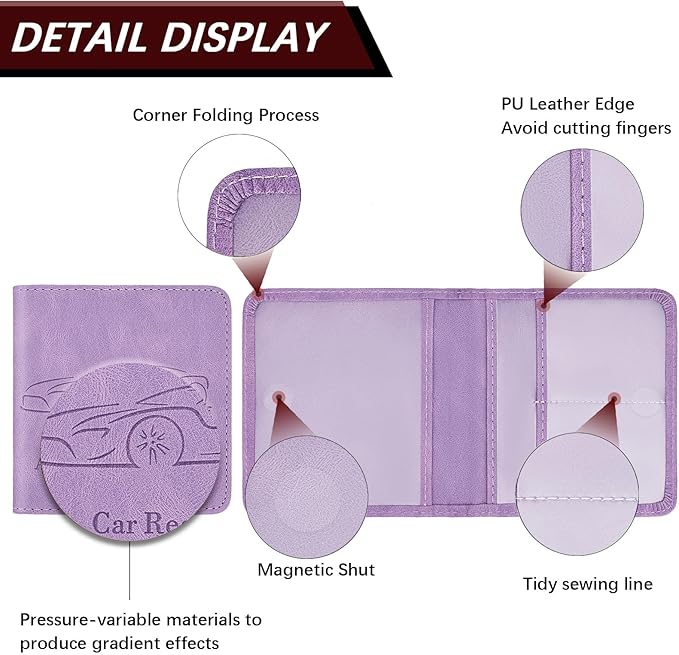 Car Registration and Insurance Holder, Vehicle Glove Box Car Organizer with Magnetic Closure for Documents, Cards, License Car Organization, 1-Pack Purple