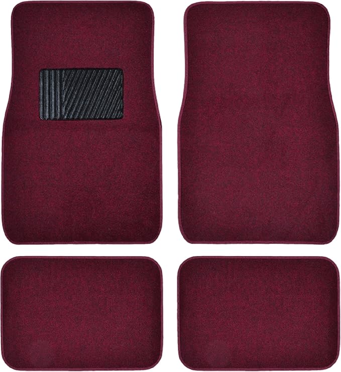 BDK Premium Burgundy Red Carpet Floor Mats for Cars - Universal Fit Interior 4-Piece Car Mats Full Set with Vinyl Heel Pad Protector - Cute Car Accessories Interior Floor Covers for SUVs & Trucks