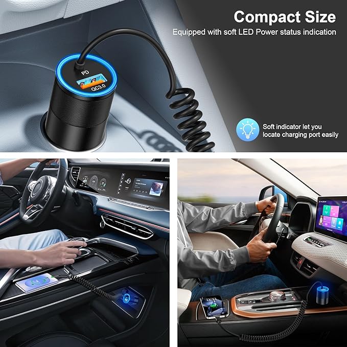 USB C Car Charger Fast Charge,2-Pack 38W PD 3.0 USB C Cigarette Lighter USB Charger with 3.5FT Type C Cable,Car Adapter Compatible with Samsung S25/S24/S23/S22 Ultra,iPhone 16 15 Pro Max SE,iPad,Pixel