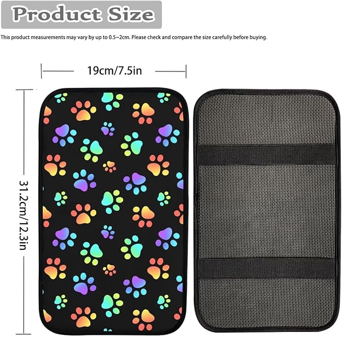 Mintutlipy Car Center Console Cover Colorful Dog Paws Automotive Armrest Cushion Car Interior Accessories Universal Fit All Weather Protection