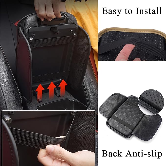 Upgraded Car Center Console Cover, Leather Armrest Cushion Pad with 2 Storage Bags, Microfiber Soft Waterproof Seat Box Cover Protector, Car Interior Decor Accessories Fit for Most Cars, Vehicles