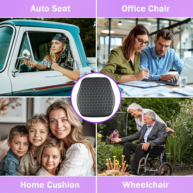 Thin Gel Seat Cushion for Car Seat, Office Chair, Wheelchair, Golf Cart - Non-Slip Car Seat Cushions with 0.7 Inch Gel - Sciatica & Coccyx Pain Relief (Leather, Black)