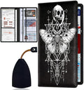 Car Registration Holder, Waterproof PU Leather Vehicle Card Document Glove Box Organizer, Women Interior Auto Accessories Case for Cards, Driver License Car Insurance Holder, Moth Skull Design Pattern