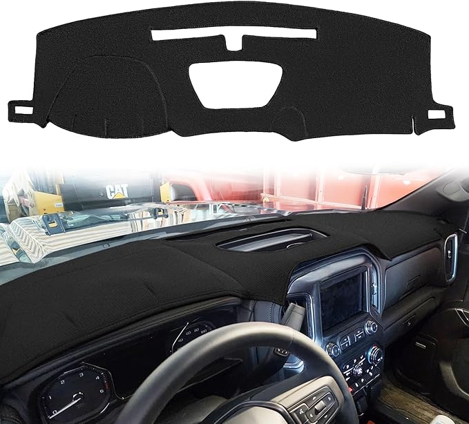 Yiz Dash Cover Mat Custom Fit for 2019-2025 Chevy Chevrolet Silverado 1500 2500HD 3500HD/2019-2023 GMC Sierra 1500 2500HD 3500HD w/o Head Up Display and Speaker Cutout,Dashboard Pad Carpet(Black) J130