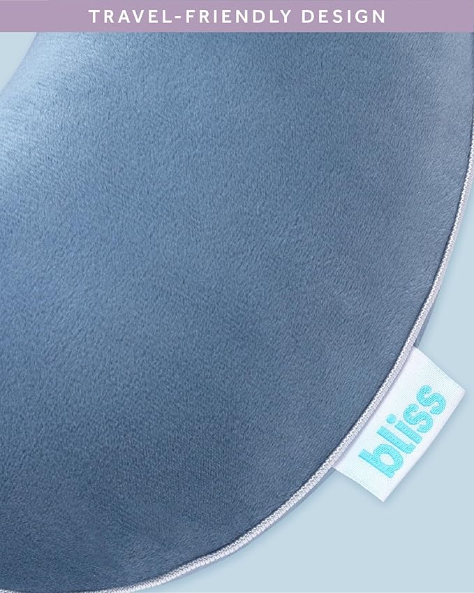Bliss Neck Pillow - Lightweight U-Shaped Memory Foam Travel Neck Pillow with Snap Closure for Airplanes, Traveling, Offices, Cars, Coastal Blue Fleece