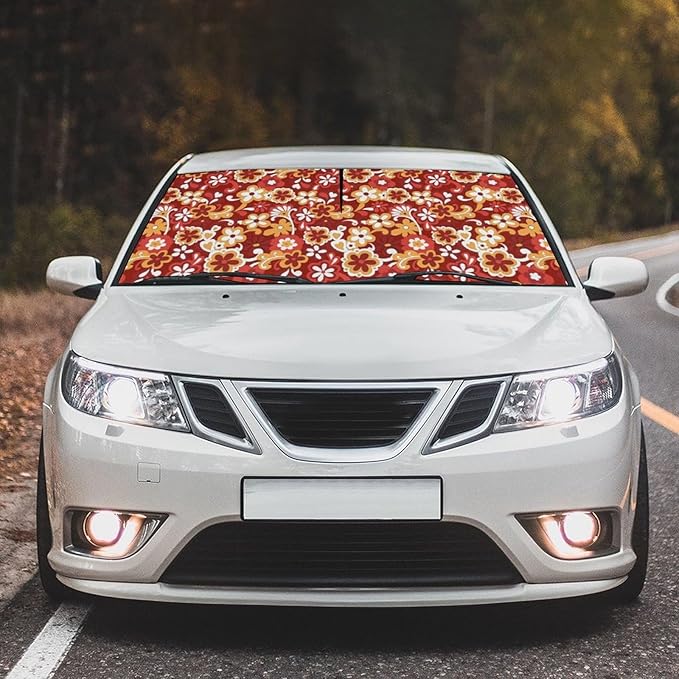 DOPINDU 60s 70s Flowers Car Windshield Sun Shade Umbrella Bendable Handle Foldable Funny Sunshade for Car Windshield Block UV Rays Keep Vehicle Cool for Most Sedans SUV Trucks Cars 57"x30"
