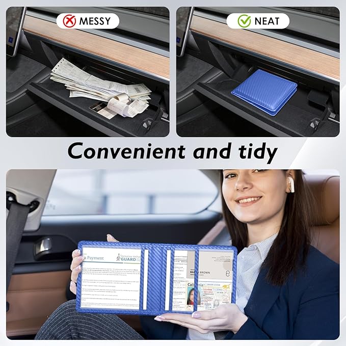 Tavonis Car Registration and Insurance Card Holder，Small Glove Box Organizer for Men and Women，Car and Truck Driver License, Documents, Card Storage Accessories，Blue