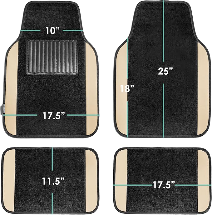 FH Group Automotive Floor Mats – Universal Fit Premium Carpet Car Mats with Driver Heel Pad, Full Set for Cars, SUVs & Trucks - Beige