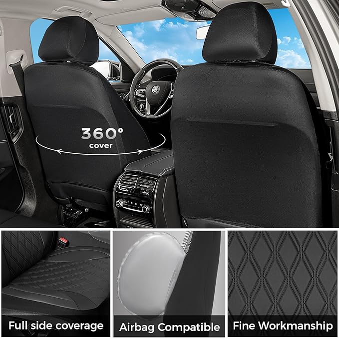 FLORICH Car Seat Covers Full Set, Leather Seat Covers for Cars, Car Seat Protector Waterproof Breathable, Universal Automotive Seat Covers, Front and Rear Car Seat Cover Fit for Most Sedans SUV Truck