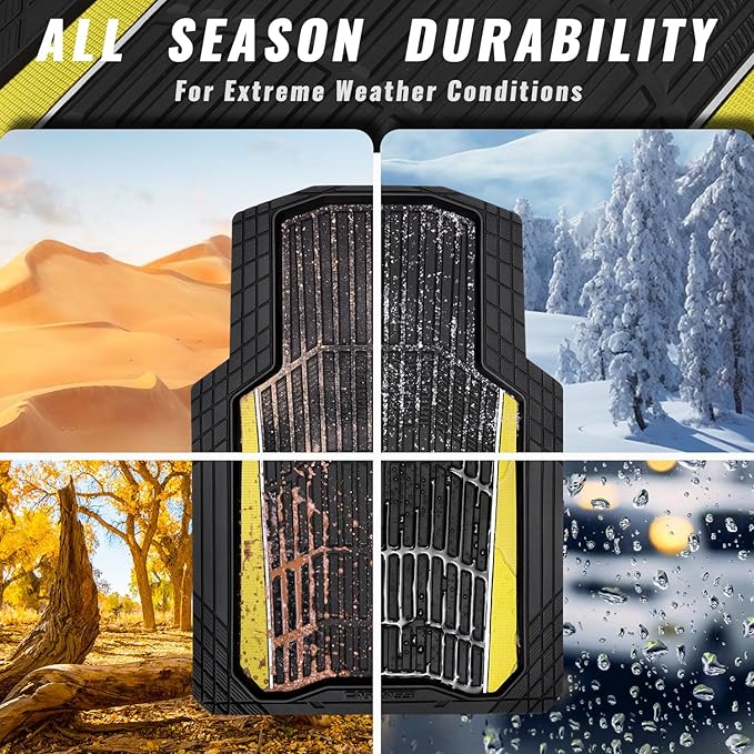 CAR PASS Heavy Duty Rubber Car Floor Mats, Deep Waterproof Car Floor Mats All Weather, Aluminum Film Floor Mats for Cars Non-Slip Universal Trim to Fit for SUV Trucks Sedans Vans,Black Yellow Metallic