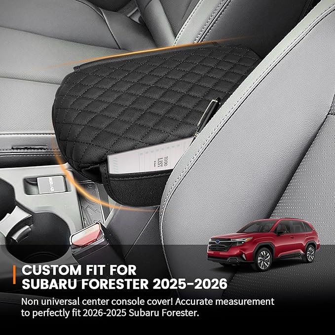 Custom for Center Console Cover 2026 2025 Subaru Forester Armrest Cover Accessories PU Leather Armrest Seat Box Cover Protector with Pockets Storage Bag