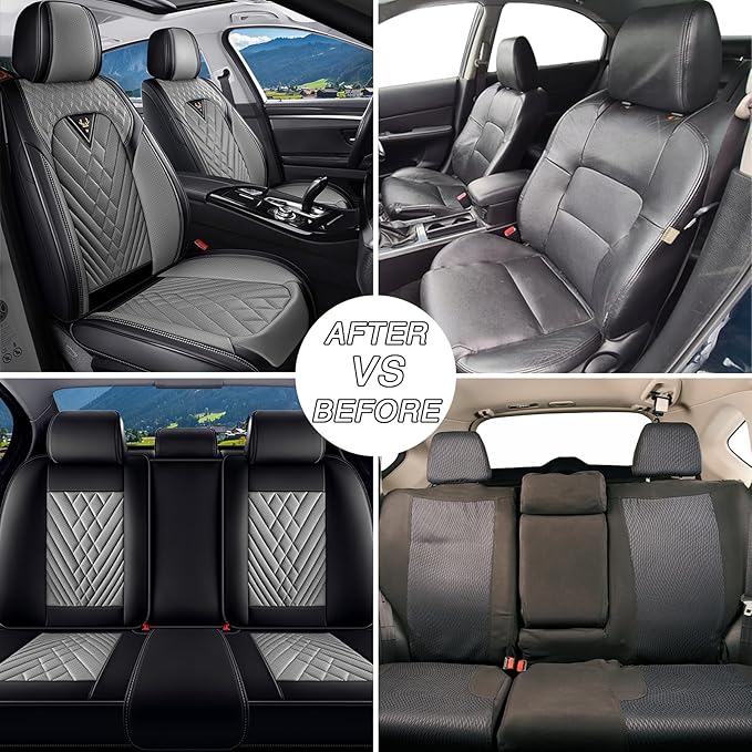 BYXN Car Seat Covers for Jeep Wrangler 2000-2026,Breathable Nappa Leather Car Seat Protector,Full Seat Cover Automotive Seat Cushion with Airbag Compatible(5 Seats,Black-Gray)
