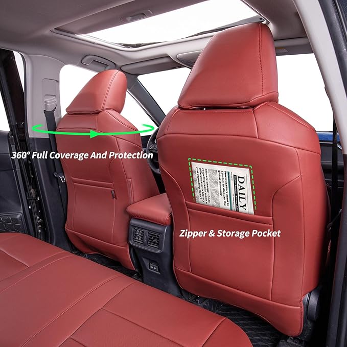 coverdream Rav4 Seat Covers Custom Fit for 2019-2025 Toyota Rav4 Hybrid(LE,XLE,XLE Premium,Limited) SUV,Fully Covered,Waterproof Leather Car Seat Protector(Full Set,Wine Red)