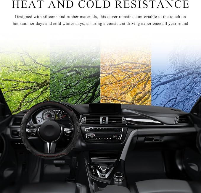 Car Steering Wheel Cover, 15 Inch Anti-Slip Steering Wheel Cover Protector with 3D Honeycomb Design, Universal Steering Wheel Covers for Truck SUV, Car Accessories (Black,Round Shape)