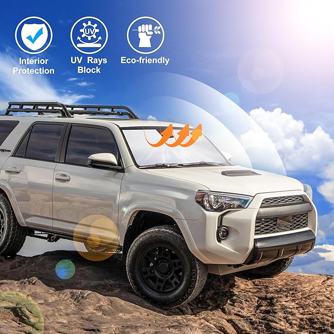 Windshield Sun Shade Fit for Toyota 4Runner 2010-2024 2025 Accessories Foldable Front Window Sunshade Sun Protection Keeps Car Cool