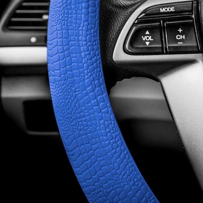 FH Group Universal Fit Silicone Snake Pattern with Massaging Grip Dark Steering Wheel Cover fits most Cars, SUVs, Trucks, and Vans Dark Blue