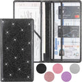 Car Registration and Insurance Holder, Premium Leather Insurance and Registration Holder,vehicle Glove Box Car Organizer, with Magnetic Shut for Cards, Driver License (Glitter Black)
