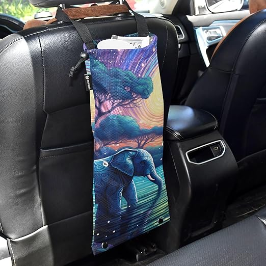 ALAZA Hanging Car Trash Bags Garbage Bag Trash Can for Back Seat Small Elephant Myth Washable Storage Bag Retractable 2 Pack