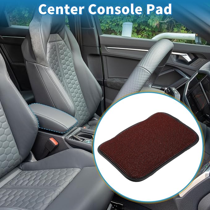 Car Armrest Cushion Pad Non-slip 12.20"x8.66" Seat Box Cover Protector Rhinestone Red Center Console Lid