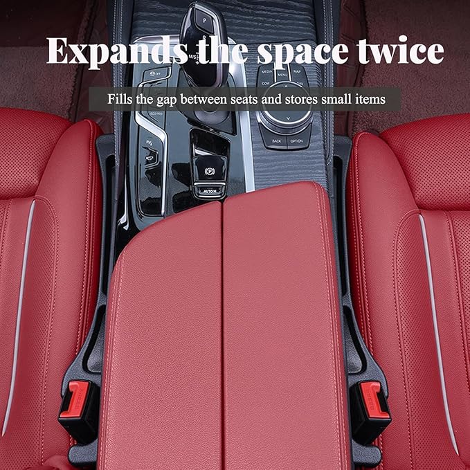 Car Seat Gap Filler Organizer with Dual Storage Slots – Silicone Gap Filler Prevents Phone, Keys & Wallet from Falling, Universal Fit for Car, SUV, Truck (2-Pack, Black)