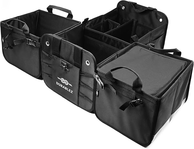 DURABLEZ Insulated Car Trunk Cooler – Thermal Bag for Groceries & Travel, Leak-Resistant, Fits Trunk Organizer Compartments, Heavy Duty 1680D – Black