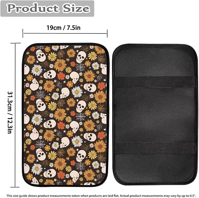 Skull Daisy Car Center Console Cushion Pad Protector Arm Rest Car Comfortable Auto Fashion Auto Interior Armrest Console Accessories Fit Most Cars, Truck, SUV, or Van