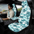 Qeluxign Car Seat Cover Set with Armrest Cover Cushion PU Automotive Car Cover and Seat Belt Shoulder Straps Pad, Universal Fit for Truck Sedan SUV, Pack of 5,Turquoise Palm Tree Sailboat