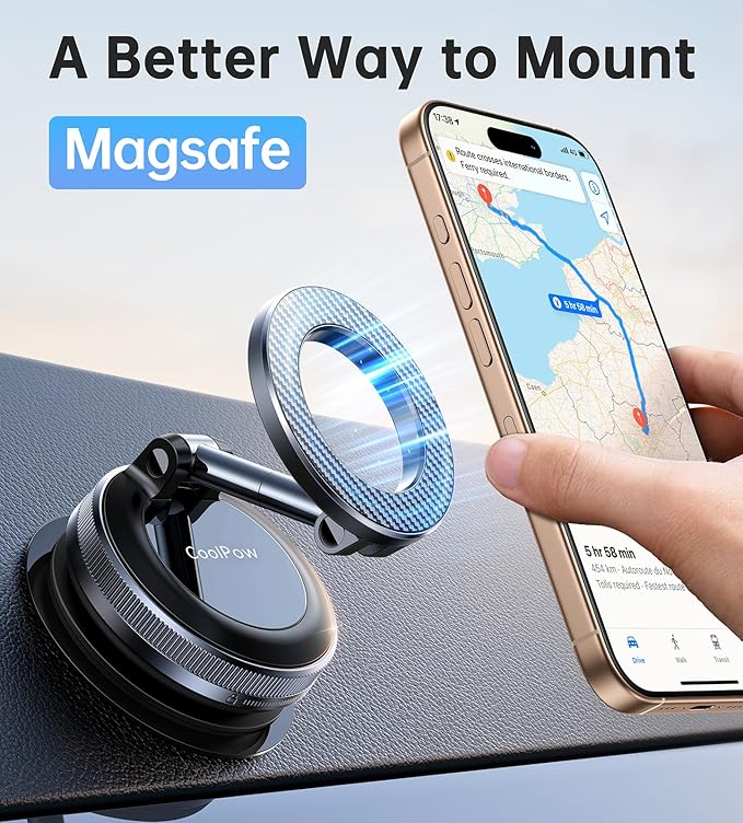 Coolpow【Newest Vacuum Magnetic Phone Holder for Car Phone Holder Mount【Movable Vacuum Suction】 Magsafe Car Mount Cell Phone Holders for Your Car Accessories Interior for Women Men for iPhone 17 16 15