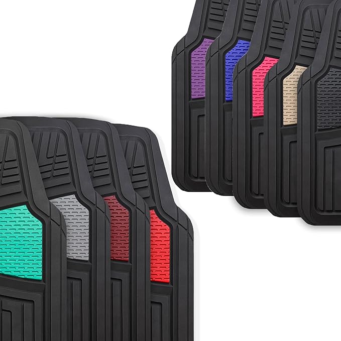 FH Group Automotive Floor Mats Tall Channel Purple Universal Fit Full Set Climaproof™ for Most Sedan, SUV and Trucks, Trimmable Rubber Combo Small Car Seat Cover Design Heavy-Duty Floor Mats for Car