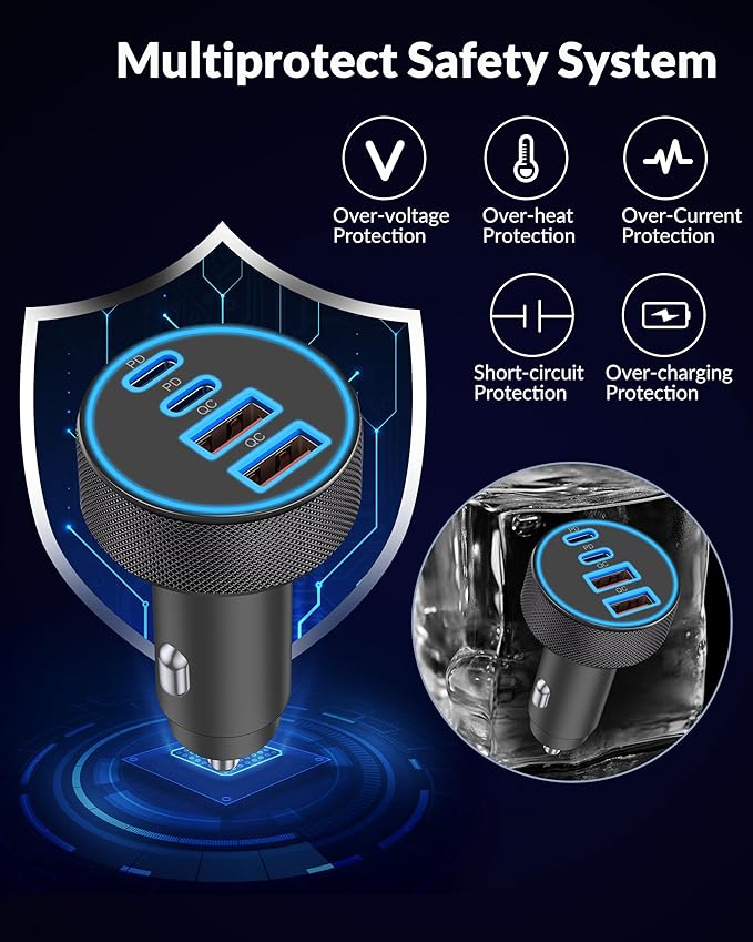 [2-Pack] Car Charger USB C, 4 in 1 90W Fast Charging 4-Port Dual 45W USBC & USB A Phone Car Charger Cargador Carro Lighter Adapter for iPhone 17 16 15 14 13 12 Pro Max, iPad, Galaxy, Tablet, Android