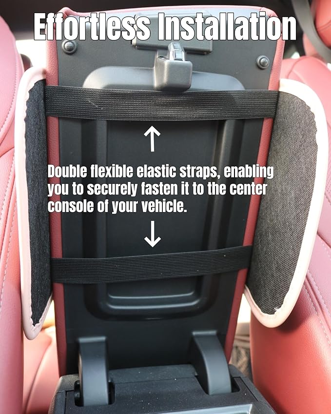 KAELTHAS Upgraded Leather Car Center Console Cushion Armrest Cover with 2 Storage Bags for Cars SUVs CUVs Interior Accessories Universal (Pink,Mid-Size)