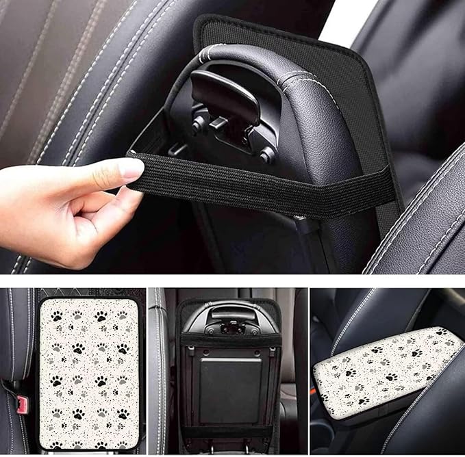 UNICEU Grey Black Dog Paw Car Center Console Cushion Pads Universal Fit Automotive Armrest Seat Box Covers Sot Comfort Car Interior Accessories for Women Men,Scratch Resistant Armrest Pads