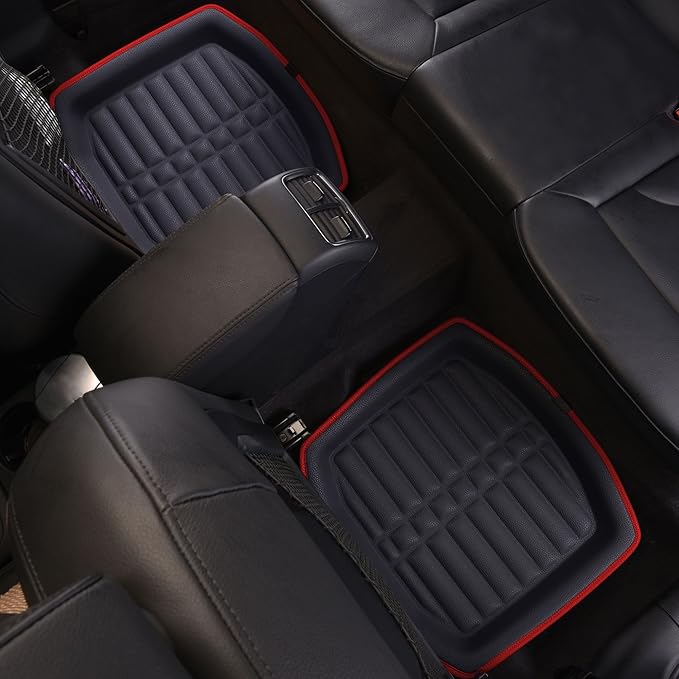 FH Group Automotive Floor Mats - PU Leather Floor Mats, Deep Dish Design, Floor Mats for Cars, Universal Fit Floor Mats Full Set, Floor Mats For Most Sedan, SUV, Truck Floor Mats Red Black