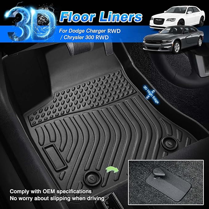 Cartist Custom Fit for Floor Mats 2011-2023 Dodge Charger RWD/Chrysler 300 RWD (NOT for AWD) All Weather Floor Liners 2 Row Heavy Duty TPE Odorless