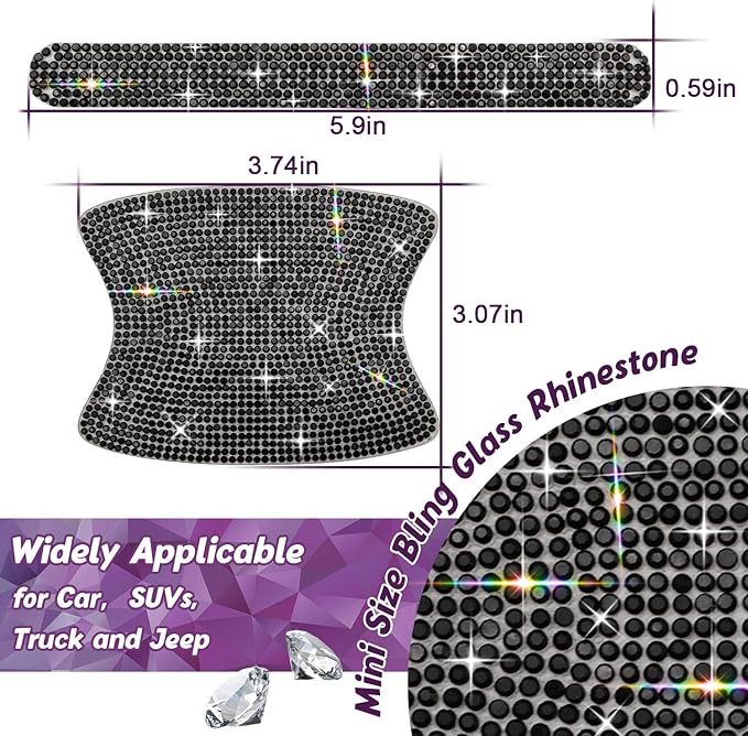 Gengki 10PCS Car Door Handle Bling Rhinestones Stickers Universal Auto Door Handle Scratch Cover Guard Protective Film Pad with Safety Reflective Strips