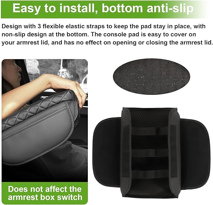 Armrest Cover for Toyota Tacoma Center Console Pad with Organizer Storage Pockets, Black Faux Leather Arm Rest Lid Protector Cushion Interior Accessories (2024-2026)
