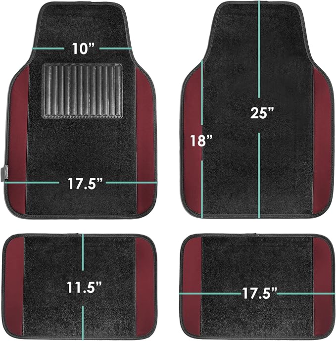 FH Group Automotive Floor Mats – Universal Fit Premium Carpet Car Mats with Driver Heel Pad, Full Set for Cars, SUVs & Trucks - Burgundy