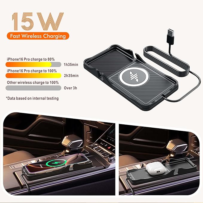 Wireless Car Charger,LANSEMKU Car Wireless Chargers Charging pad Non Slip 15w Fast Charger for Car Wireless Phone Charger for iPhone17/ 16/15/14/13/12 Pro Max,for Android (with Holder-100cm Cable)