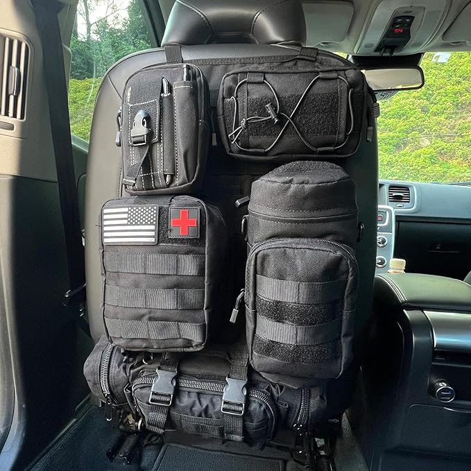 MEAUTELE 8 Pack Tactical Molle Car Seat Back Organizer Vehicle Panel with 7 Detachable Molle Pouch for Car Truck Ford Jeep Vehicle Automotive Organizer For Man Combined On Demand (7 Pouches)