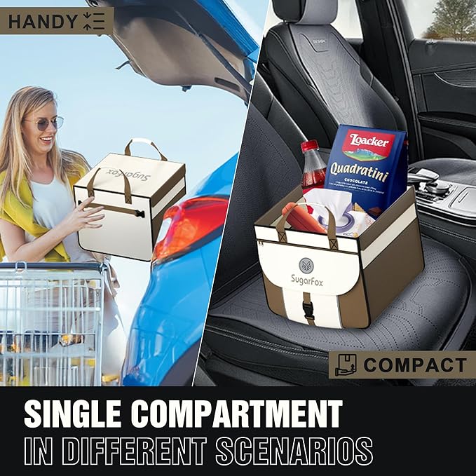 SugarFox Car Trunk Organizer for SUV - 63L+26L Modular Storage, Heavy-Duty, Foldable Waterproof, Soft & Hard Covers, Non-Slip, Multi-Compartment, Brown M006