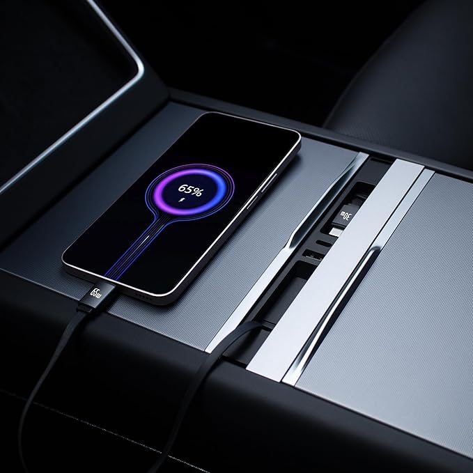 Car USB Hub Charger for Tesla Center Console with Fast Charging Retractable Cables Phone Charger Docking Station Accessories(2 Type-C(Model Y Juniper 2025-2026 & Model 3 Highland 2024-2026))