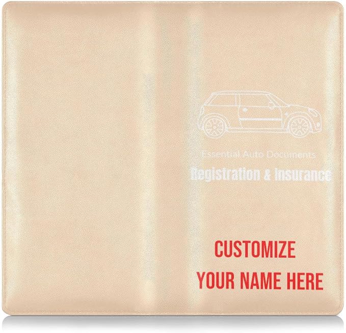 Caihoyu Custom Car Registration and Insurance Card Holder Personalized Leather Glove Box Organize Men Women Wallet Accessories Case for Cards, Essential Document Driver License Peach