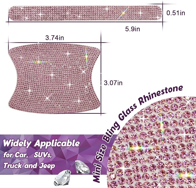 10PCS Car Door Handle Bling Rhinestones Stickers Universal Auto Door Handle Scratch Cover Guard Protective Film Pad with Safety Reflective Strips, Pink