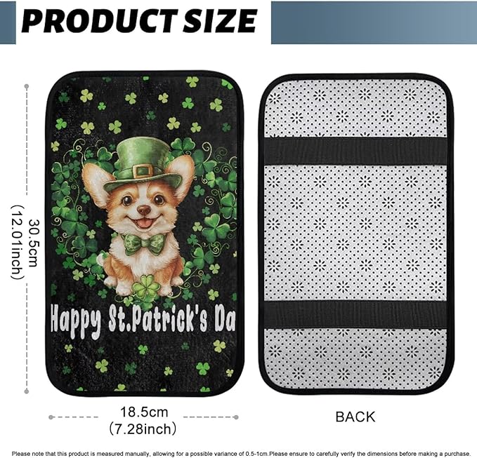 Bulopur St. Patrick's Dog Car Center Console Cover Protector Arm Rest Car Flannel Comfortable Auto Armrest Console Accessories Universal Fit Most Cars Women Men