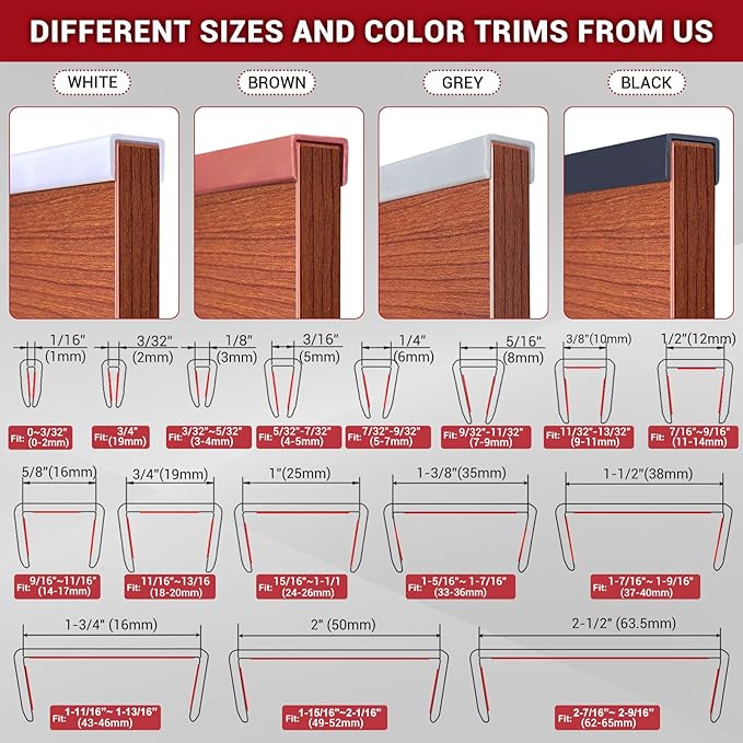 Rubber Edge Trim, 1" Self Adhesive Flexible U Channel Edge Protecter for Plywood, Tables, Desks, Cabinets, Counter Top, Wide U Shaped Edge Trim, Edge Banding, Black Color, 20Ft