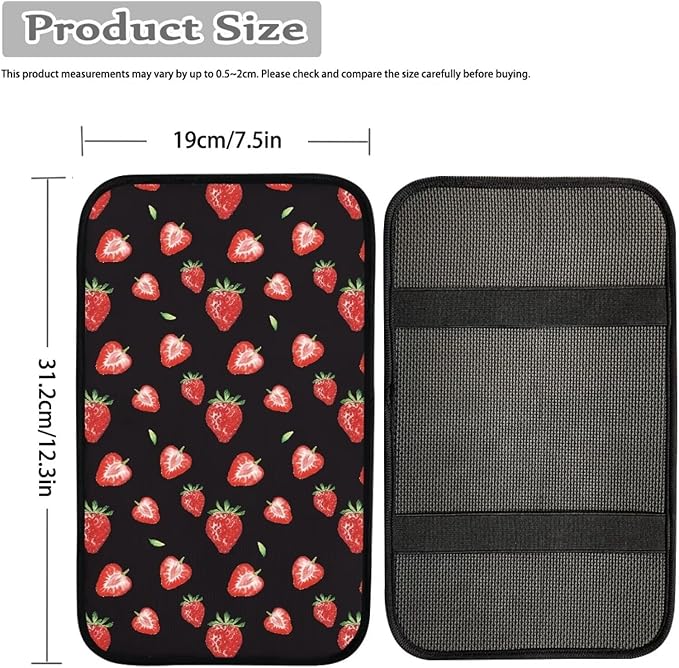 Strawberry Armrest Cover for Car Waterproof Auto Center Console Cover Protertor for Women Men Universal Car Center Console Armrest Cushion Decorative Car Interior Accessories