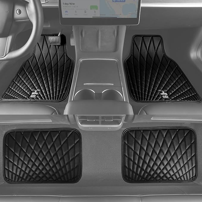 CAR PASS Faux Leather Floor Mats for Cars, Luxury Waterproof All Weather Car Mats Full Set, Anti-Slip Deluxe Automotive Mats Universal Fit for Most SUV,Vans,Sedans,Trucks, 4 Piece All Black