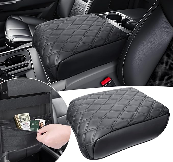 Center Console Cover for Ford F150 2021 2022 2023 2024 2025 Truck Interior Accessories, PU Leather Armrest Middle Console Cover Anti-Scratch Protector Cushion Pad (Bucket Seat Only)